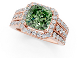 Rose gold Fancy Green Cushion -Cut Halo Diamond Ring with Split Shank and Four-Prong Setting_88