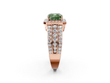 Rose gold Fancy Green Cushion -Cut Halo Diamond Ring with Split Shank and Four-Prong Setting_89