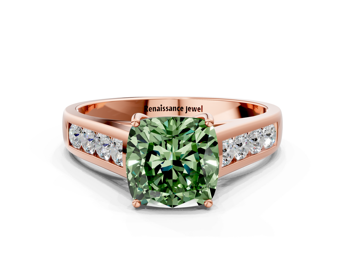 Rose gold Fancy Green Cushion  Brilliant Channel-Set Solitaire Ring with Four-Prong Setting_37