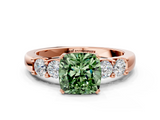 Rose gold Fancy Green Cushion  Brilliant Cut Diamond Five-Stone Prong Set Engagement Ring with Channel Band_3