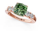 Rose gold Fancy Green Cushion  Brilliant Cut Diamond Five-Stone Prong Set Engagement Ring with Channel Band_4