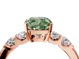 Rose gold Fancy Green Cushion  Brilliant Cut Diamond Five-Stone Prong Set Engagement Ring with Channel Band_7