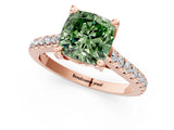 Rose gold Fancy Green Cushion  Brilliant Diamond Solitaire with Pavé Band and Four-Prong Setting 1