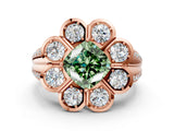 Rose gold Fancy Green Cushion  Brilliant Flower Halo Diamond Split Shank Ring_57