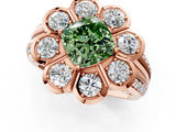 Rose gold Fancy Green Cushion  Brilliant Flower Halo Diamond Split Shank Ring_58