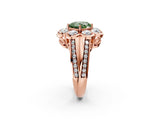 Rose gold Fancy Green Cushion  Brilliant Flower Halo Diamond Split Shank Ring_59