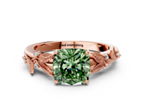Rose gold Fancy Green Cushion  Brilliant Solitaire with Leaf Motif Band and Four-Prong Setting_62