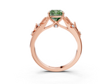 Rose gold Fancy Green Cushion  Brilliant Solitaire with Leaf Motif Band and Four-Prong Setting_65