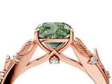 Rose gold Fancy Green Cushion  Brilliant Solitaire with Leaf Motif Band and Four-Prong Setting_66