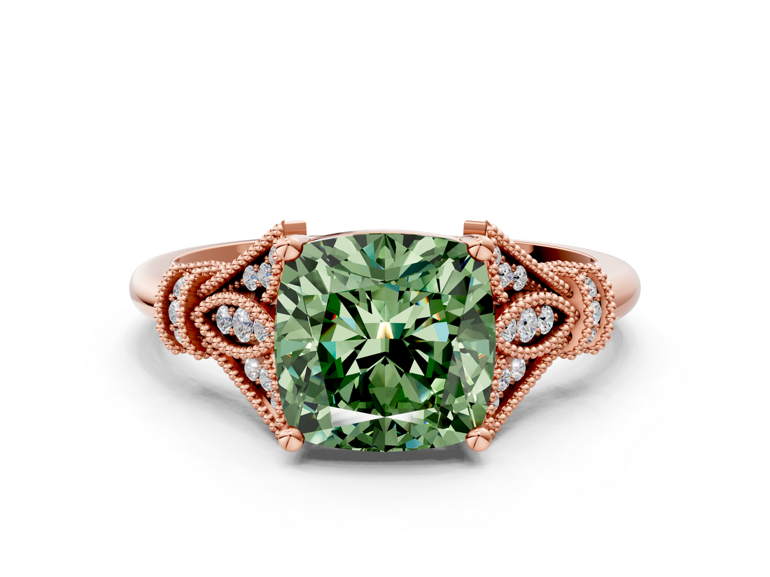 Rose gold Fancy Green Cushion  Brilliant Solitaire with Pave Band and Four-Prong Setting_20