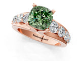 Rose gold Fancy Green Cushion  Brilliant Solitaire with Side Stones on a Pave Band and Four-Prong Setting_25