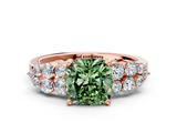 Rose gold Fancy Green Cushion  Cluster Diamond Engagement Ring with Pavé Band and Four-Prong Setting_48