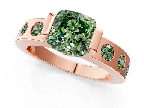 Rose gold Fancy Green Cushion Cut Brilliant Channel-Set Diamond Ring with Bezel Prong Setting_1