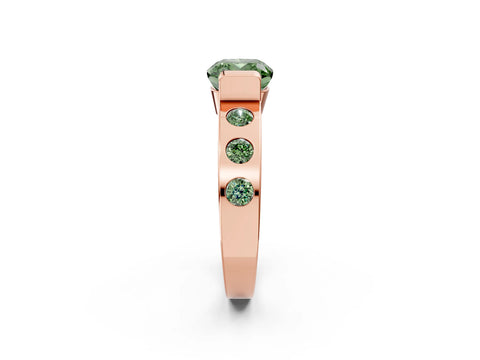 Rose gold Fancy Green Cushion Cut Brilliant Channel-Set Diamond Ring with Bezel Prong Setting_2