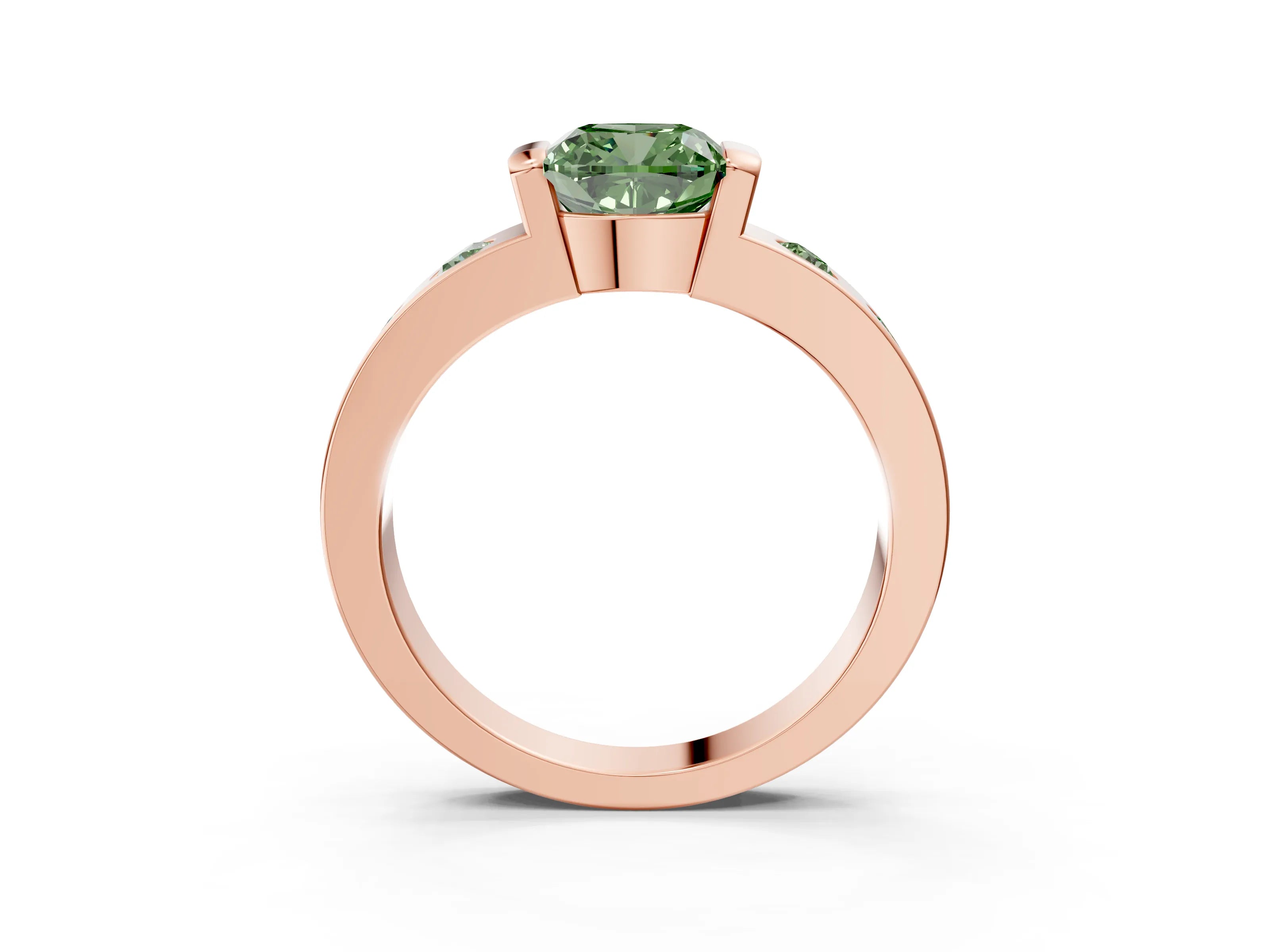 Rose gold Fancy Green Cushion Cut Brilliant Channel-Set Diamond Ring with Bezel Prong Setting_3