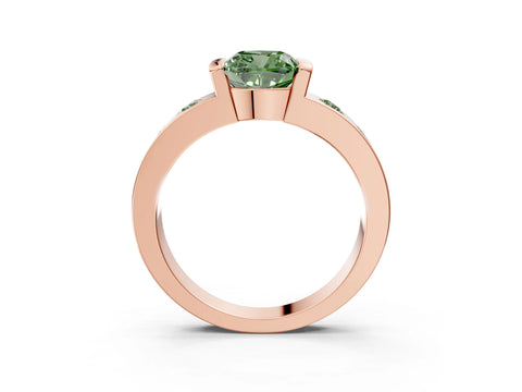 Rose gold Fancy Green Cushion Cut Brilliant Channel-Set Diamond Ring with Bezel Prong Setting_3