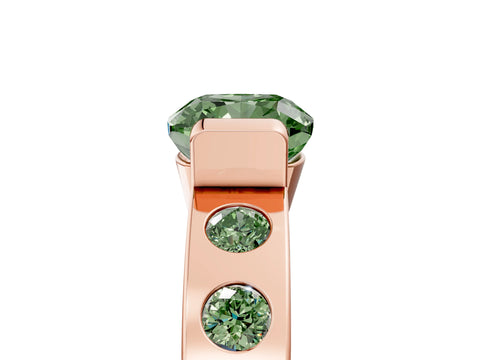 Rose gold Fancy Green Cushion Cut Brilliant Channel-Set Diamond Ring with Bezel Prong Setting_5