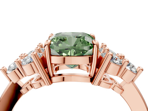 Rose gold Fancy Green Cushion Cut Brilliant Diamond Cluster Accent Solitaire Ring with Prong Setting_4