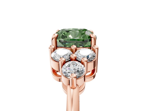 Rose gold Fancy Green Cushion Cut Brilliant Diamond Cluster Accent Solitaire Ring with Prong Setting_5