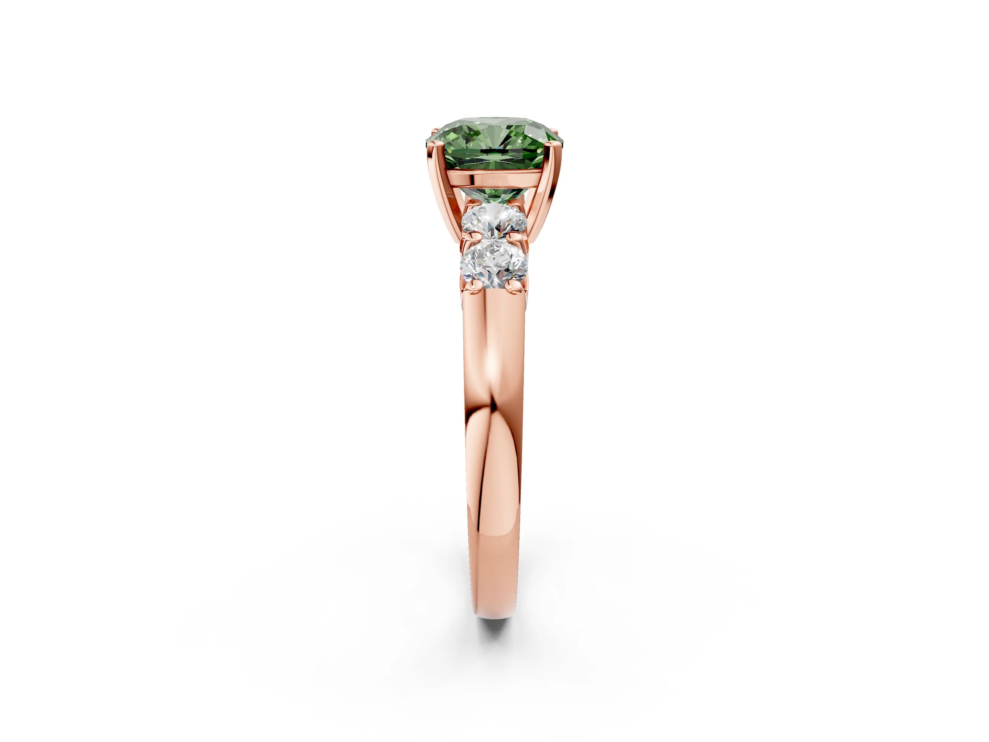 Rose gold Fancy Green Cushion Cut Brilliant Diamond Five-Stone Engagement Ring with Prong Setting on a Classic Band_5