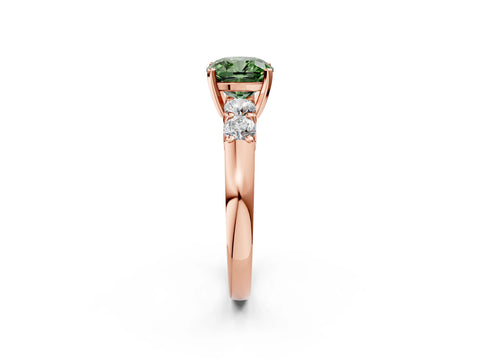 Rose gold Fancy Green Cushion Cut Brilliant Diamond Five-Stone Engagement Ring with Prong Setting on a Classic Band_5