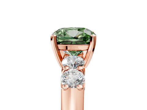 Rose gold Fancy Green Cushion Cut Brilliant Diamond Five-Stone Engagement Ring with Prong Setting on a Classic Band_8
