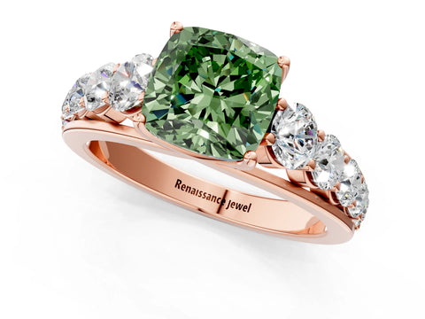 Rose gold Fancy Green Cushion Cut Brilliant Diamond Pavé Band with Six-Prong Setting_1