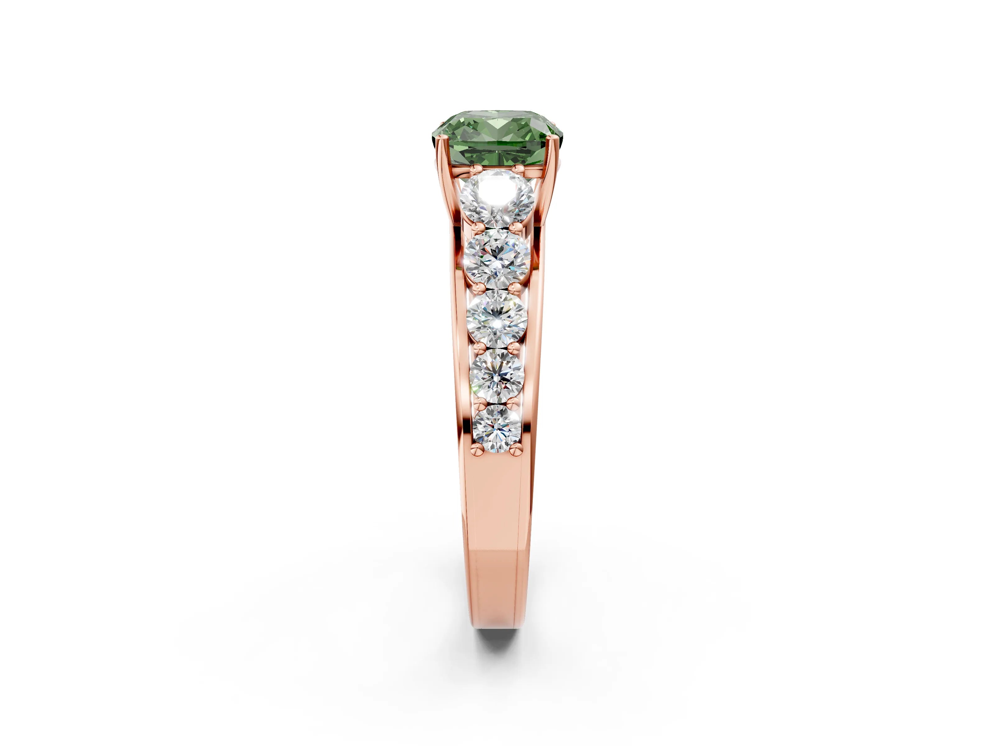 Rose gold Fancy Green Cushion Cut Brilliant Diamond Pavé Band with Six-Prong Setting_2