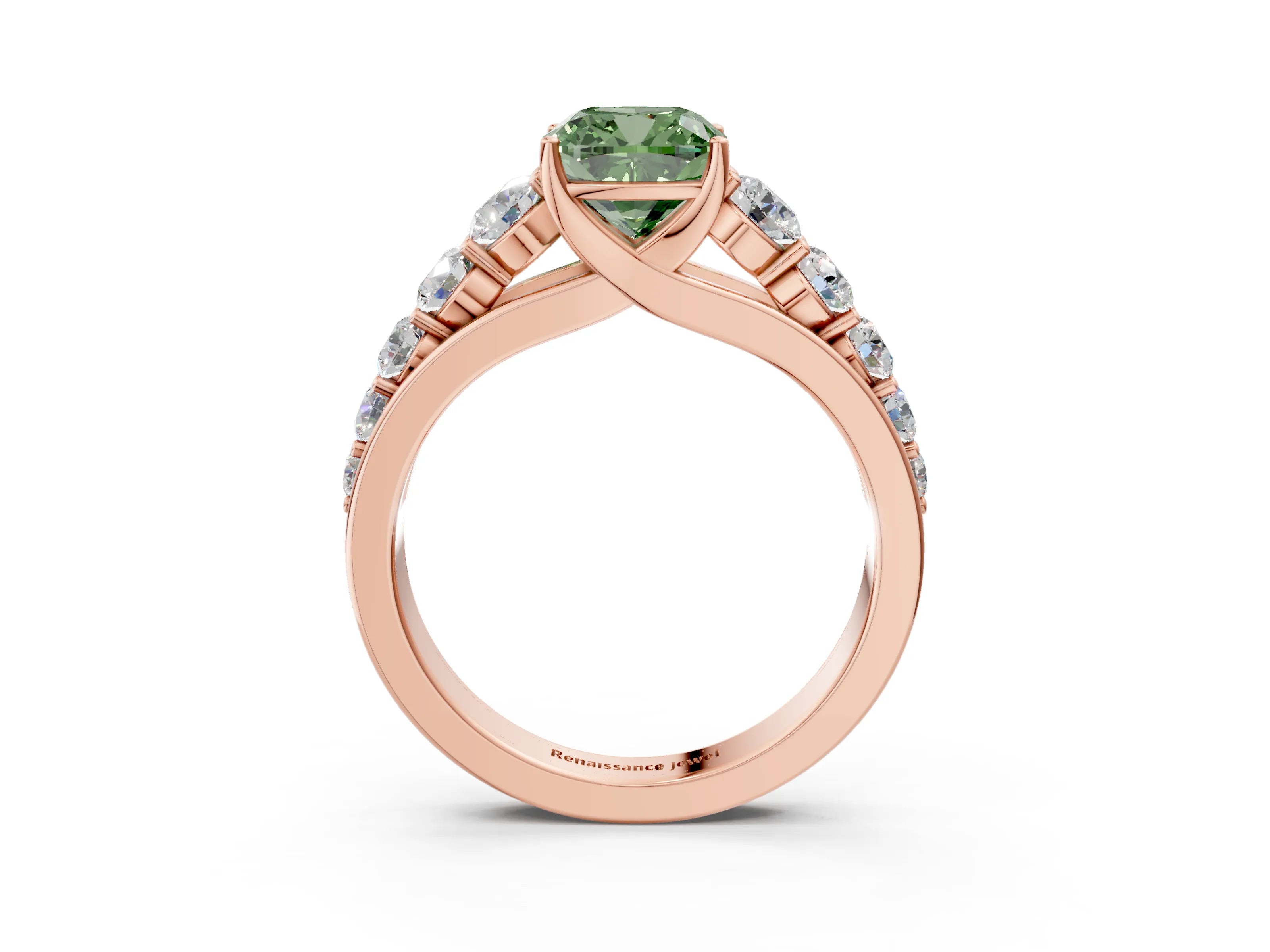 Rose gold Fancy Green Cushion Cut Brilliant Diamond Pavé Band with Six-Prong Setting_3