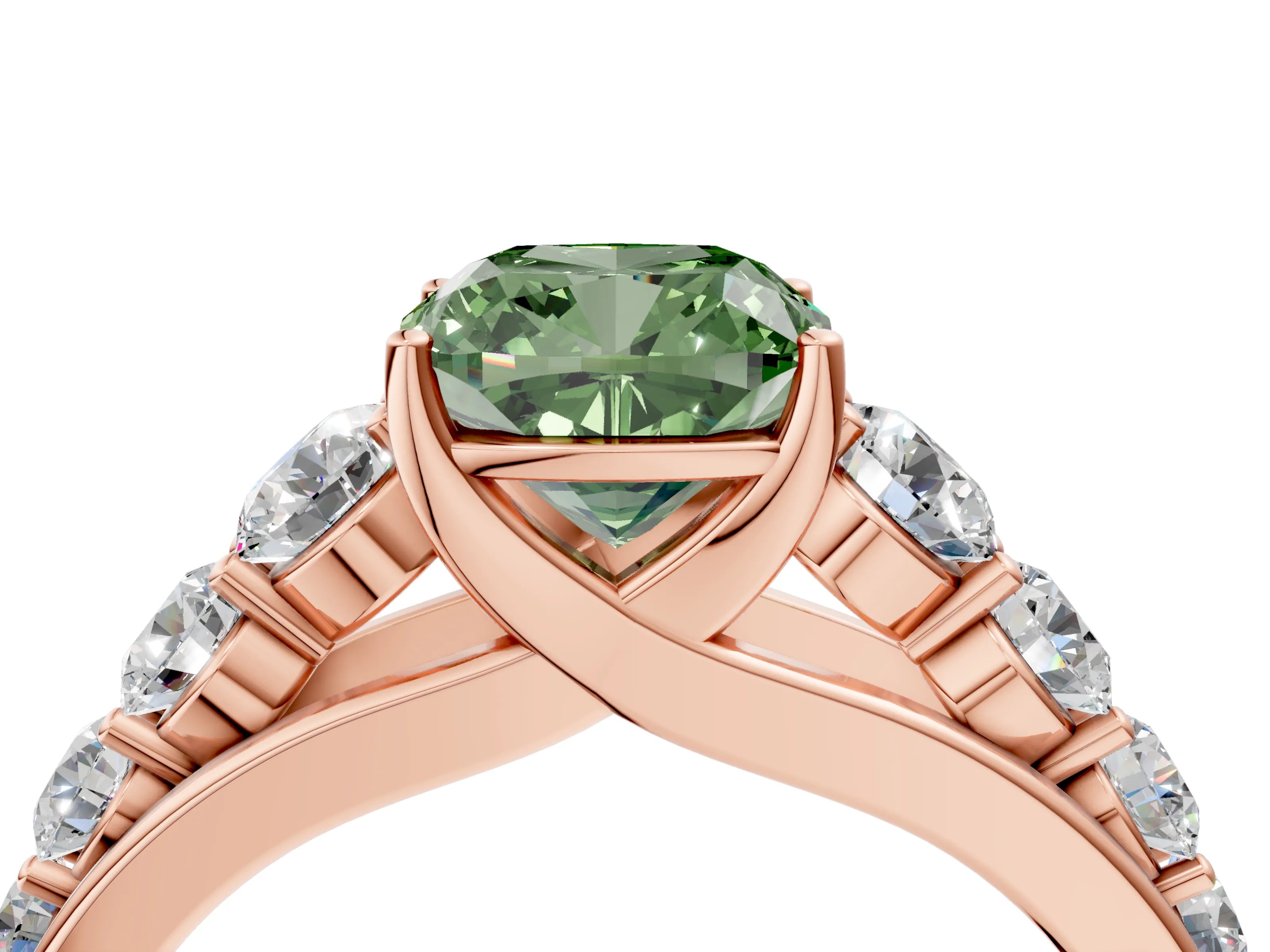 Rose gold Fancy Green Cushion Cut Brilliant Diamond Pavé Band with Six-Prong Setting_4