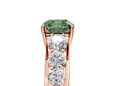 Rose gold Fancy Green Cushion Cut Brilliant Diamond Pavé Band with Six-Prong Setting_5