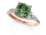 Rose gold Fancy Green Cushion Cut Brilliant Diamond Solitaire Ring with Pear Side Stones and Four-Prong Setting_4