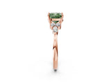 Rose gold Fancy Green Cushion Cut Brilliant Diamond Solitaire Ring with Pear Side Stones and Four-Prong Setting_5