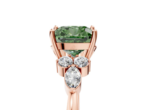 Rose gold Fancy Green Cushion Cut Brilliant Diamond Solitaire Ring with Pear Side Stones and Four-Prong Setting_8