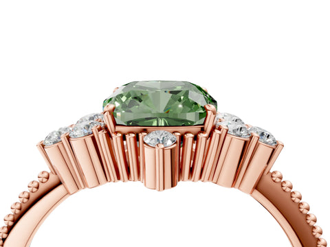 Rose gold Fancy Green Cushion Cut Brilliant Diamond with Cluster Setting on a Beaded Band and Four-Prong Setting_4