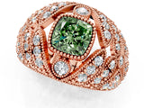 Rose gold Fancy Green Cushion Cut Brilliant Halo Pave Diamond Milgrain Ring_1