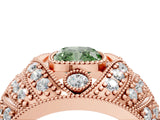Rose gold Fancy Green Cushion Cut Brilliant Halo Pave Diamond Milgrain Ring_4