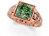 Rose gold Fancy Green Cushion Cut Brilliant Milgrain Filigree Diamond Ring with Square Prong Setting_1
