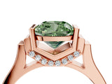 Rose gold Fancy Green Cushion Cut Brilliant Solitaire Diamond Ring with Channel Set Band and Bar Prong Setting_4