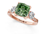 Rose gold Fancy Green Cushion Cut Brilliant Three-Stone Diamond Ring with Pavé Band and Four-Prong Setting_4