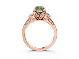 Rose gold Fancy Green Cushion Cut Brilliant Three-Stone Diamond Ring with Pavé Band and Four-Prong Setting_6