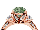 Rose gold Fancy Green Cushion Cut Brilliant Three-Stone Diamond Ring with Pavé Band and Four-Prong Setting_7