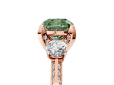 Rose gold Fancy Green Cushion Cut Brilliant Three-Stone Diamond Ring with Pavé Band and Four-Prong Setting_8