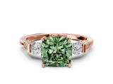 Rose gold Fancy Green Cushion Cut Brilliant Three-Stone Pave Band with Four-Prong Setting