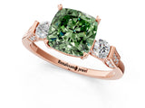 Rose gold Fancy Green Cushion Cut Brilliant Three-Stone Pave Band with Four-Prong Setting_1