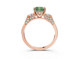 Rose gold Fancy Green Cushion Cut Brilliant Three-Stone Pave Band with Four-Prong Setting_3