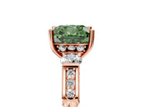 Rose gold Fancy Green Cushion Cut Brilliant Three-Stone Pave Band with Four-Prong Setting_5