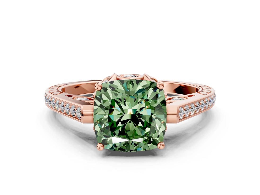 Rose gold Fancy Green Cushion  Cut Cathedral Pave Diamond Engagement Ring with Six-Prong Setting_32