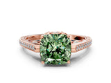 Rose gold Fancy Green Cushion  Cut Cathedral Pave Diamond Engagement Ring with Six-Prong Setting_32