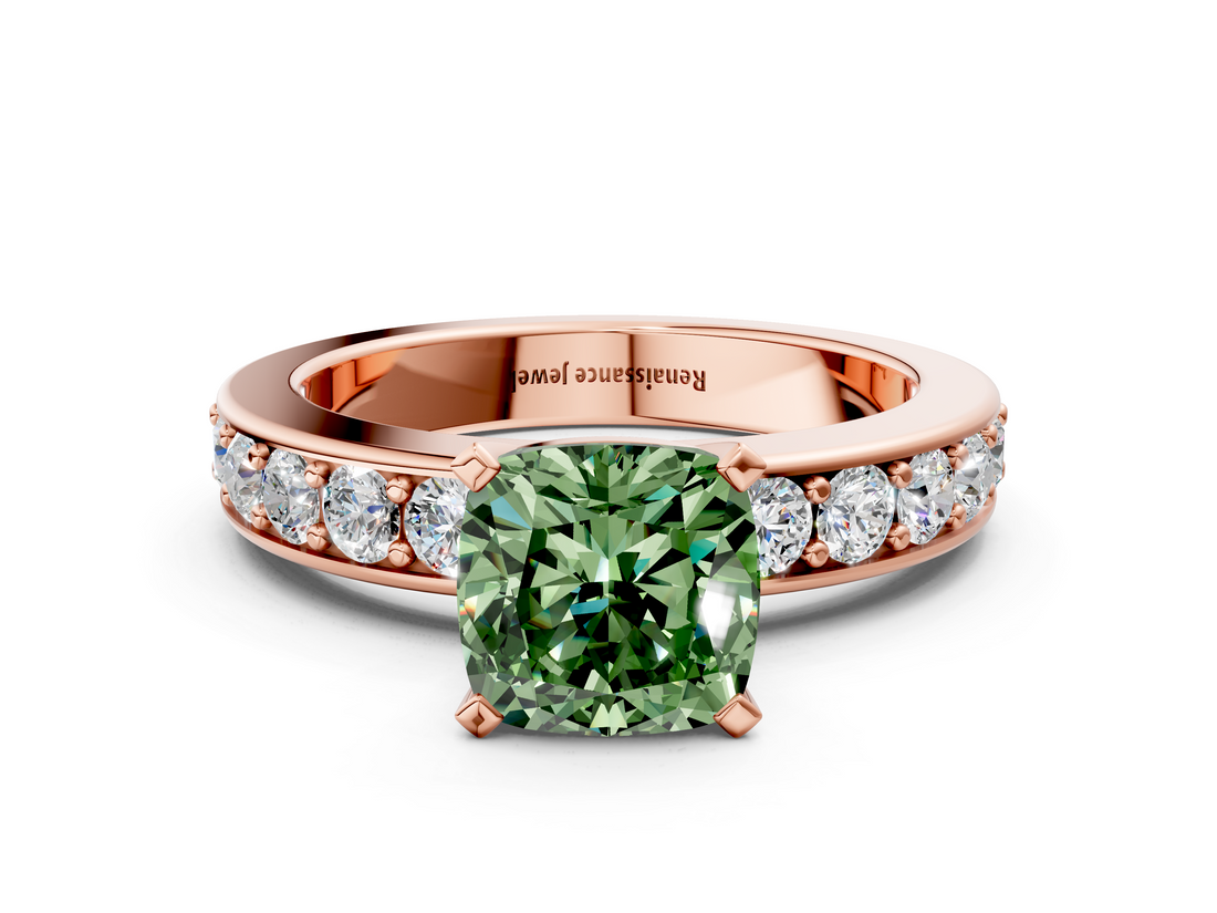 Rose gold Fancy Green Cushion  Cut Channel Set Diamond Engagement Ring with Four-Prong Setting_240